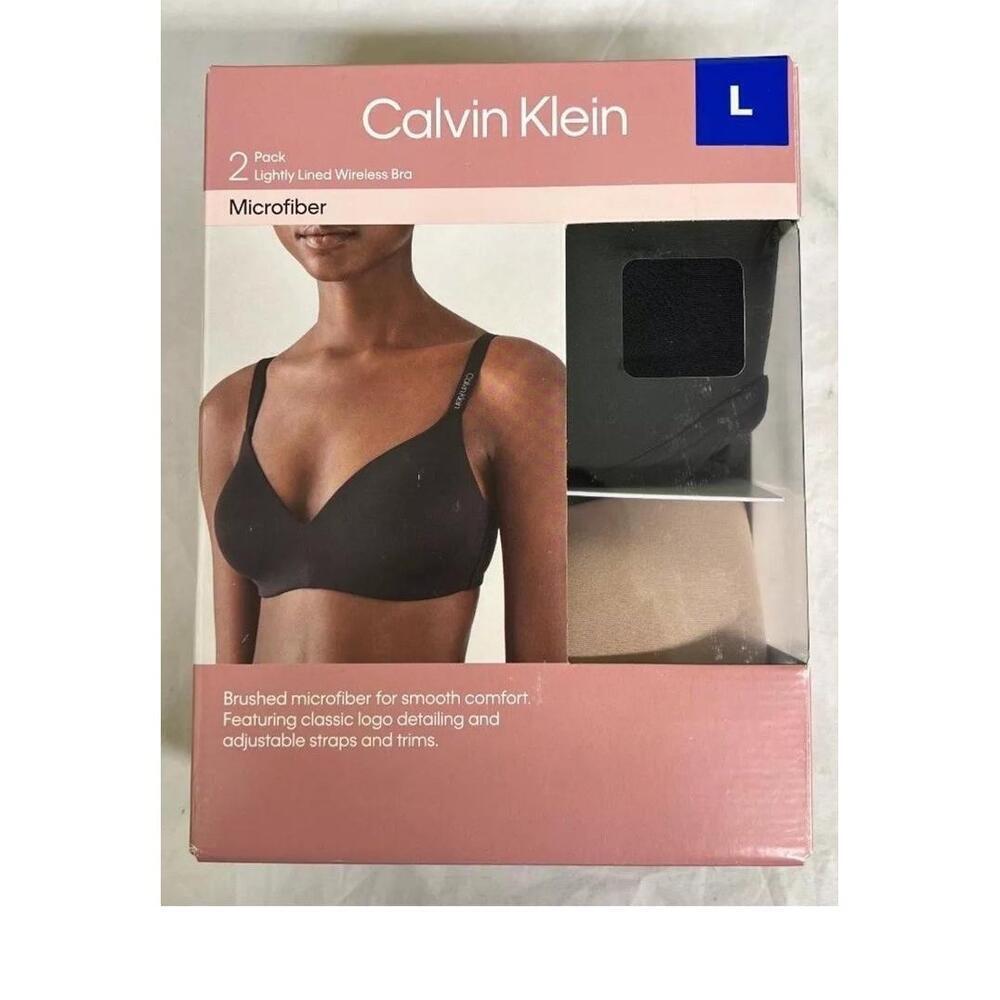 Calvin Klein Ladies' Lightly Lined Wirefree Bra, 2-pack BLACK/BARE Large V9